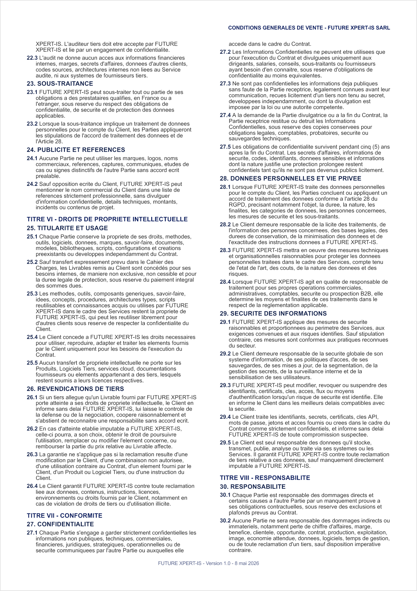 Conditions generales de vente FUTURE XPERT-IS SARL - page 5 sur 7