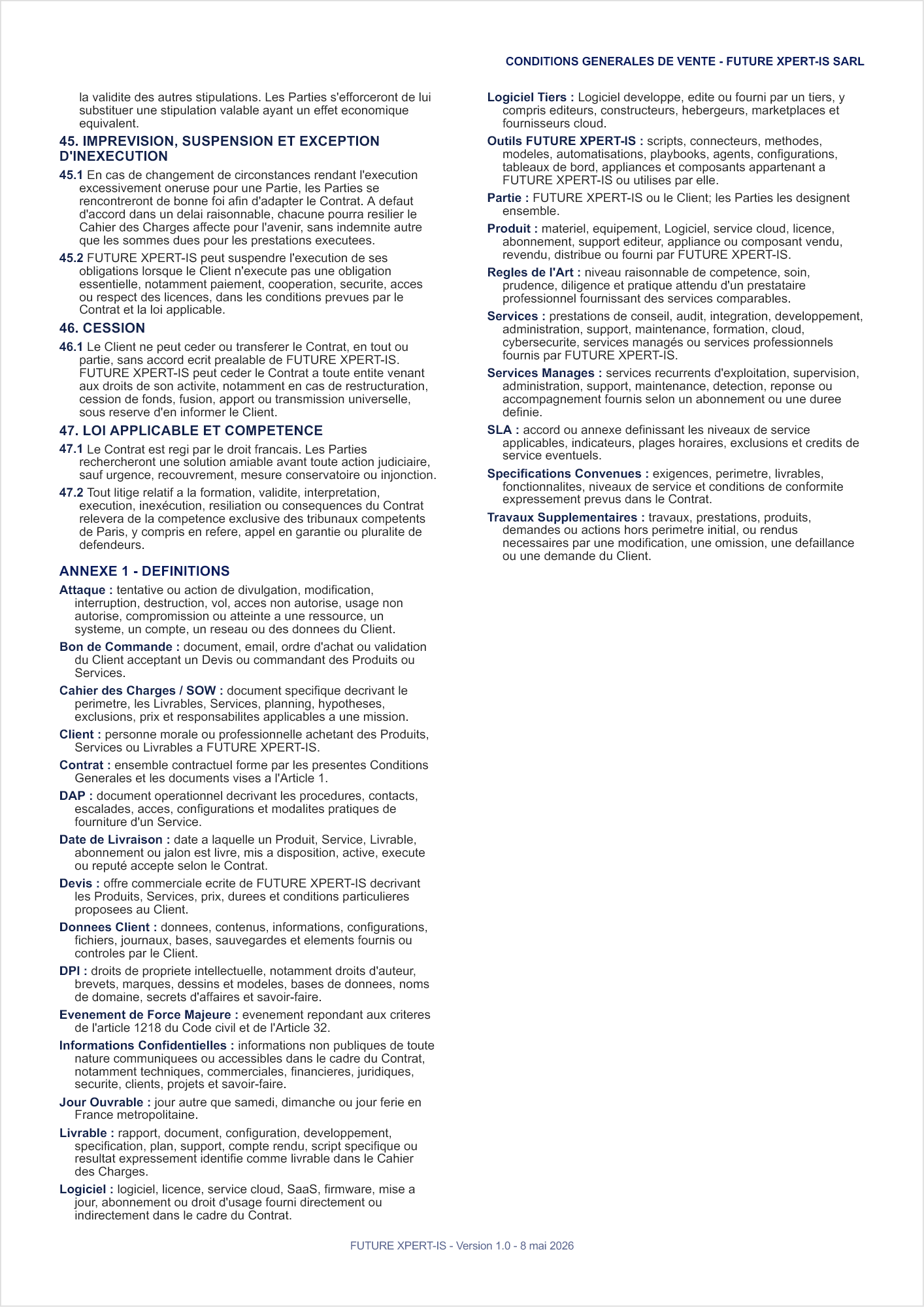 Conditions generales de vente FUTURE XPERT-IS SARL - page 7 sur 7