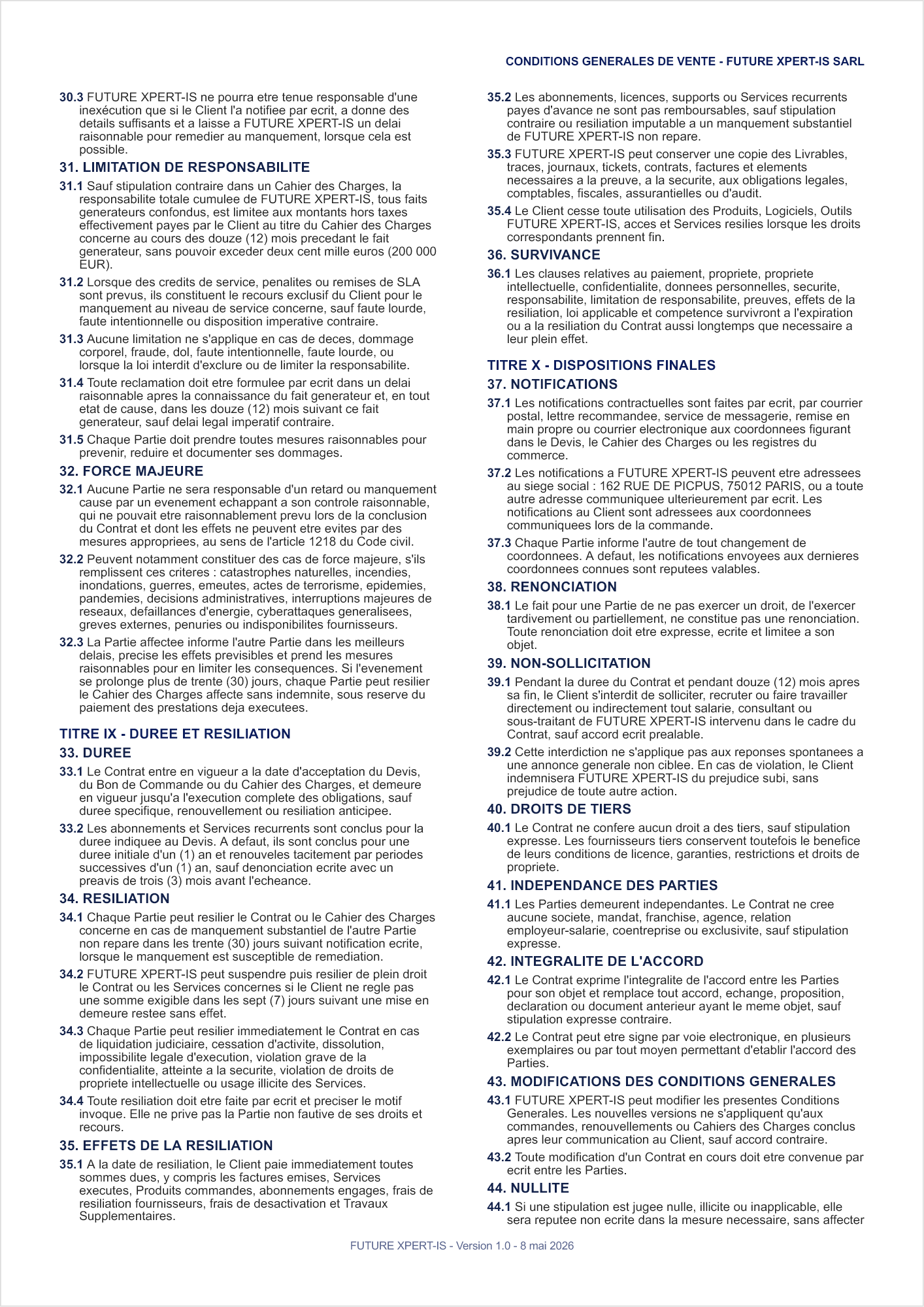 Conditions generales de vente FUTURE XPERT-IS SARL - page 6 sur 7