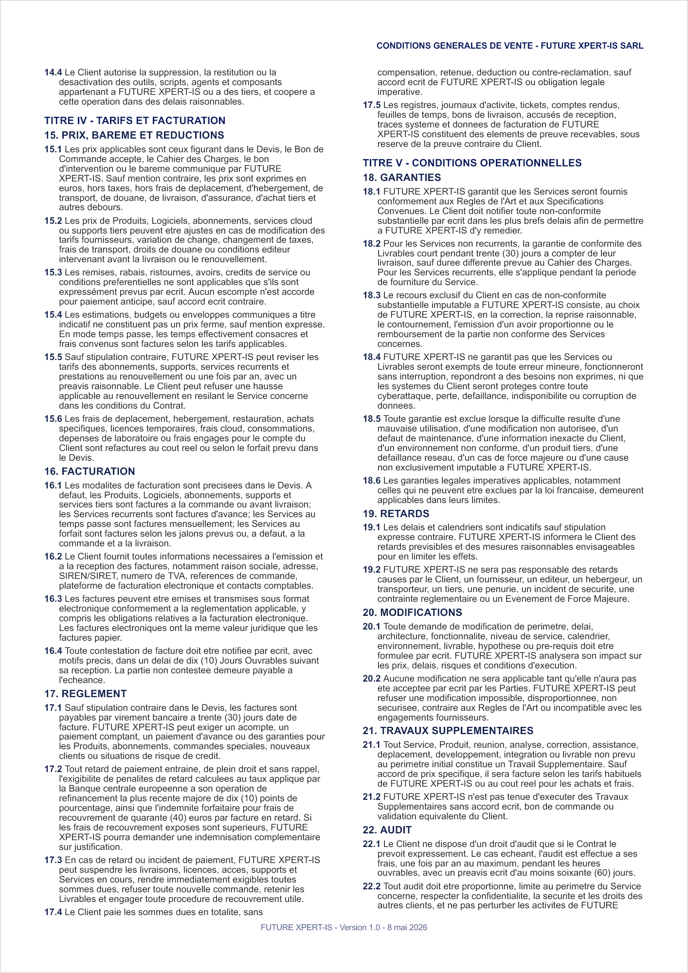 Conditions generales de vente FUTURE XPERT-IS SARL - page 4 sur 7