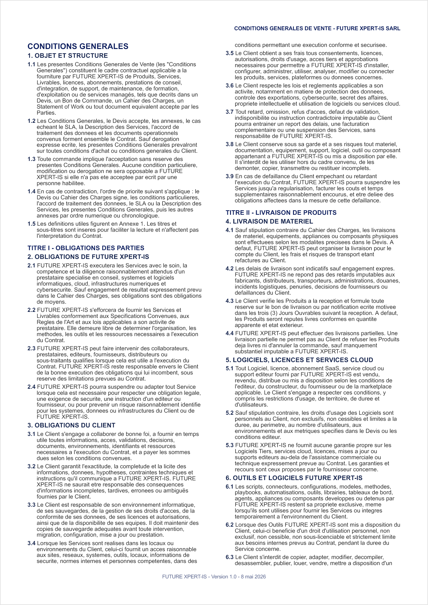 Conditions generales de vente FUTURE XPERT-IS SARL - page 2 sur 7